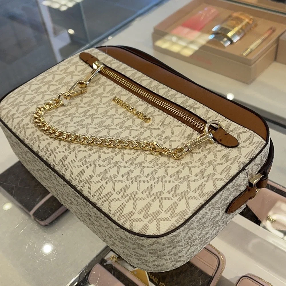 Michael Kors Jet Set Item Large East West Zip Chain MK Signature Crossbody Bag